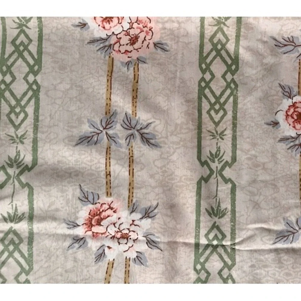 Vintage Full Size Flat Sheet beautiful Tan Floral with pink‎ flowers